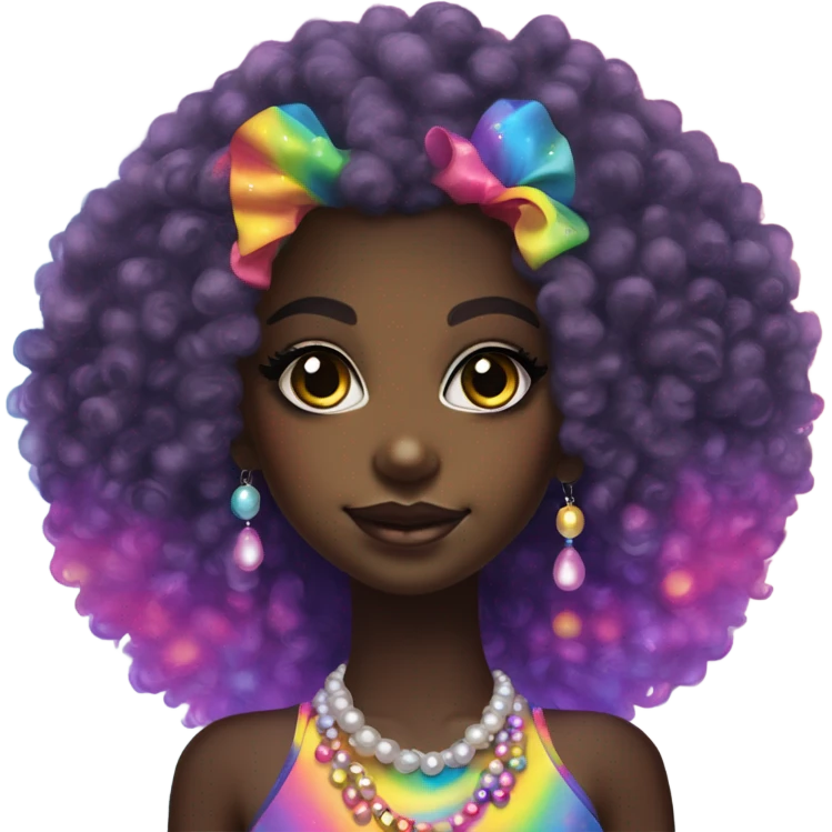 Lisa frank dark skin girl with rainbow Afro with pearls emoji