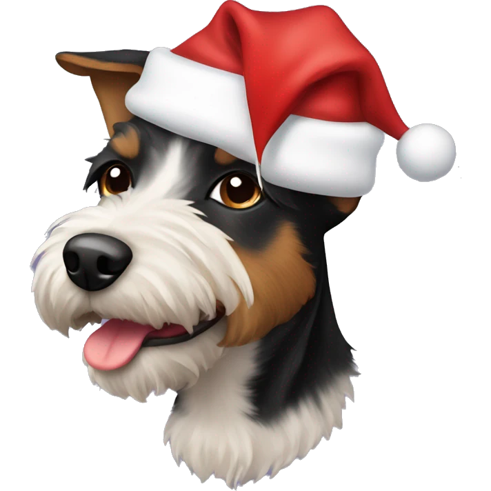 Black and brown terrier dog with Santa hat emoji