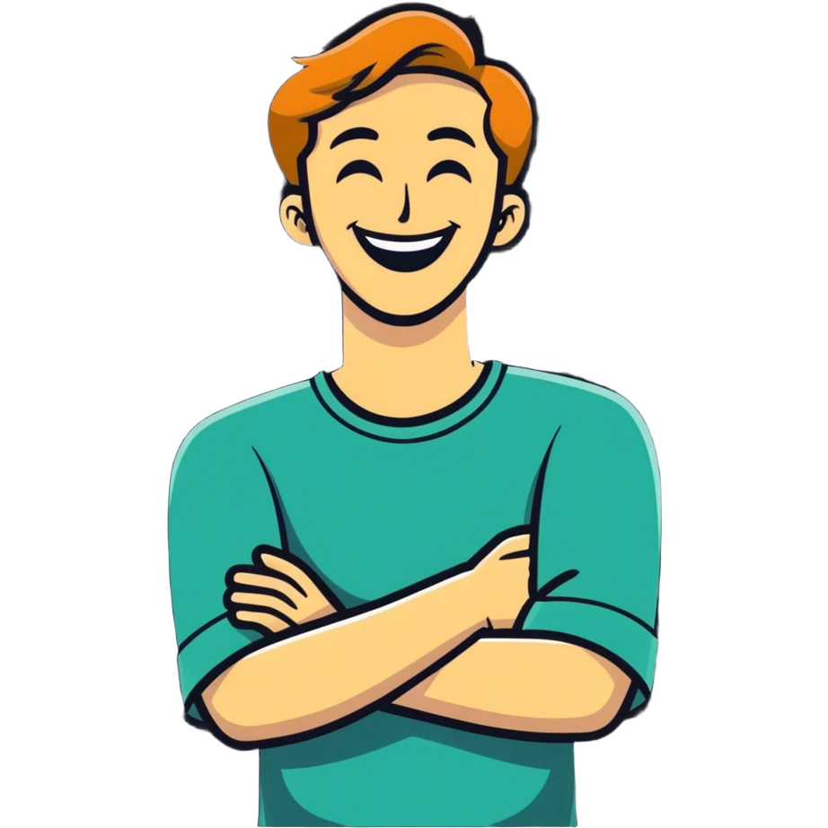 arms crossed holding neck laughing guy emoji
