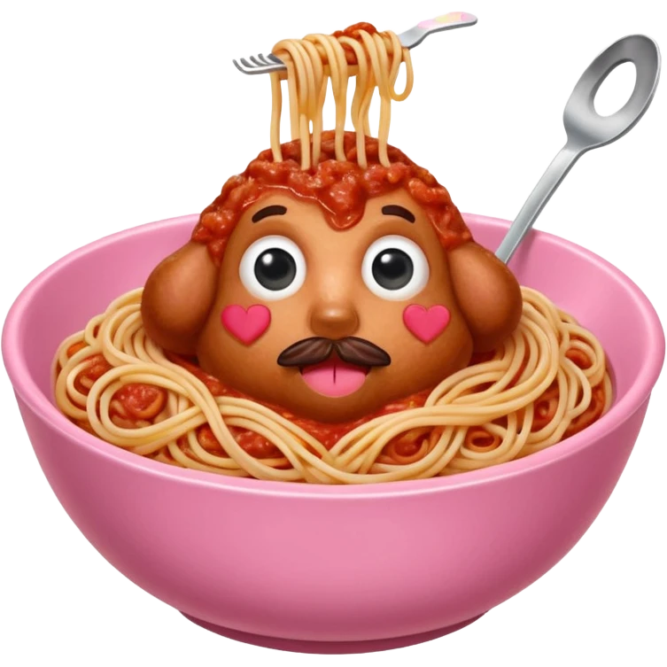 Spaghetti bologonese in heartshaped pink bowl, the bologonese should not be heartshaped emoji