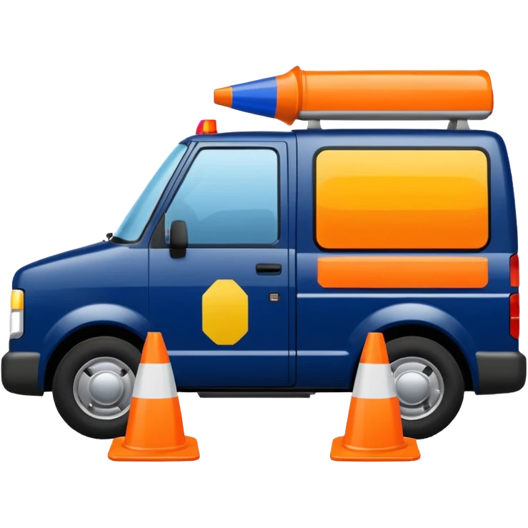 Police Pickup Truck with Body Color Is Navy, White And Lemon Yellow With number Is 02 With Orange Cones In Vehicle emoji