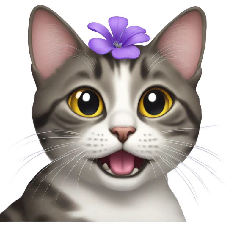 Cat whit a Lila flower in her mouth  emoji