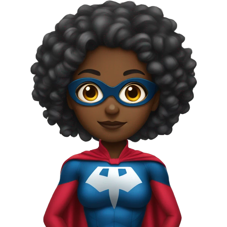 black girl with curly hair and superhero outfit emoji