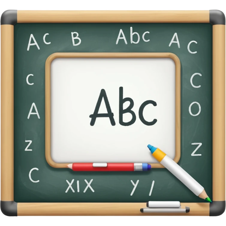 Whiteboard with ABC written on with handwriting emoji