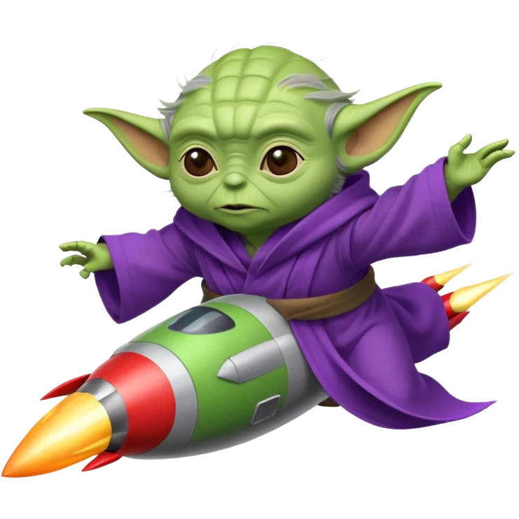 yoda in a purple robe flying in a rocket emoji