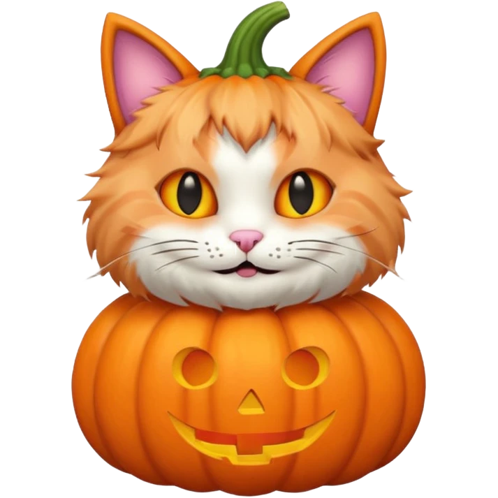 pastel halloween cat with pumpkin emoji
