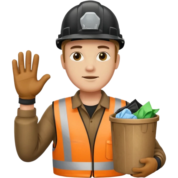 garbage man with black helmet holding garbage  emoji