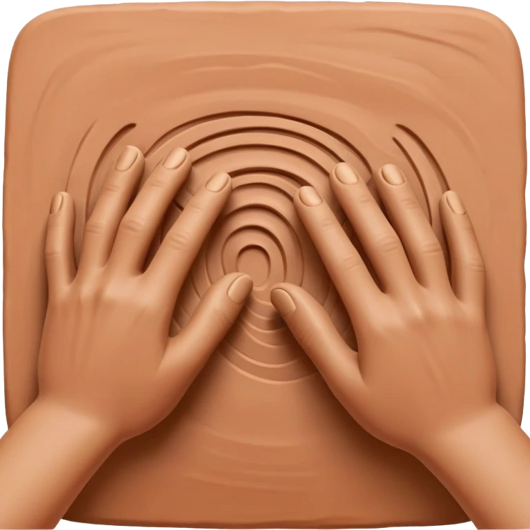 hands pressing sidewalls of clay with fingers and thumbs for shaping pottery emoji
