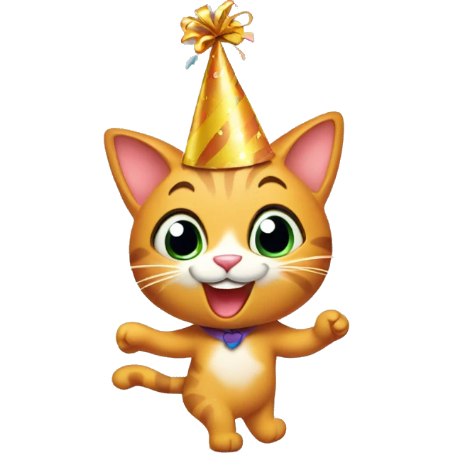 happy cat dancing birthday hat emoji
