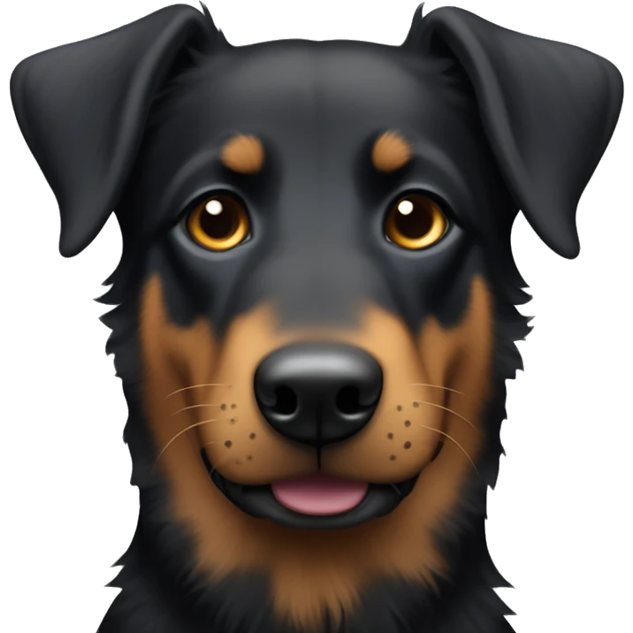 beauceron with slightly fluffy hair, dark eyes and long ears emoji