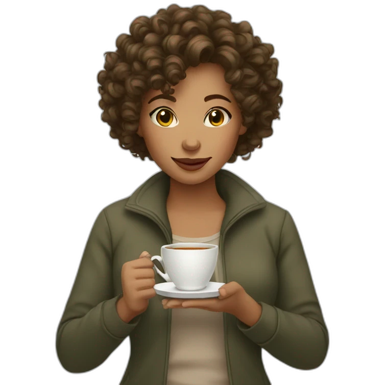 woman with curly short hair brown light skin drinking tea emoji