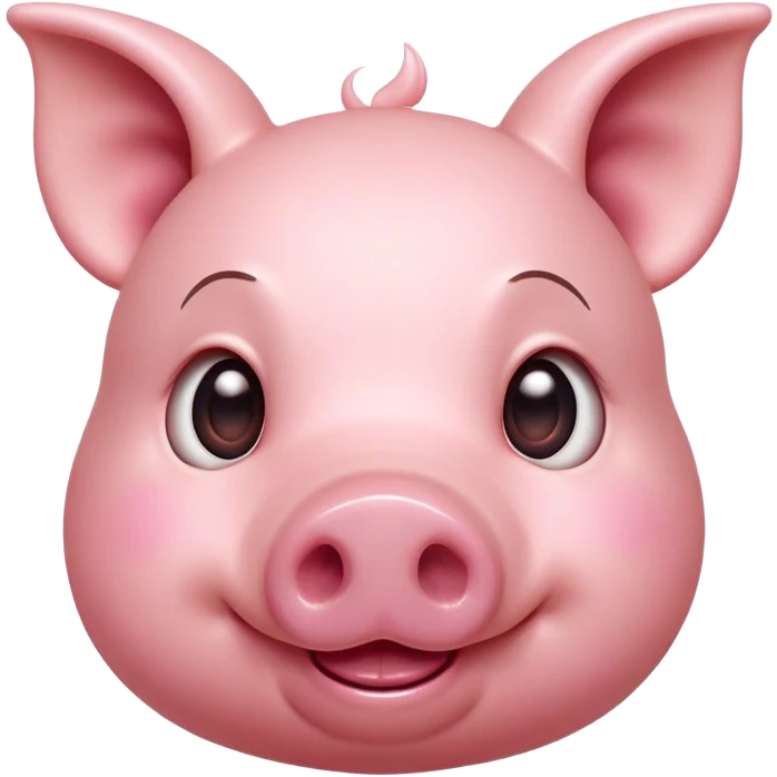 Cinematic Cute Pig Portrait Emoji, Head tilted playfully and inquisitively, featuring a glossy rosy-pink hide with a cute snout and a subtle natural sheen, round, sparkling beady eyes filled with curiosity, Simplified yet irresistibly adorable features, highly detailed, glowing with a warm, friendly glow, high shine, affectionate and lively, stylized with a touch of farmyard whimsy, bright and endearing, soft glowing outline, capturing the essence of a mischievous yet loving pig, so playful it feels like it could oink out of the screen and into your arms! emoji