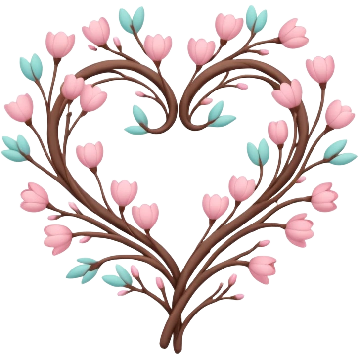 Natural cottage core aesthetic minimal flower branches in a twisty heart shape emoji