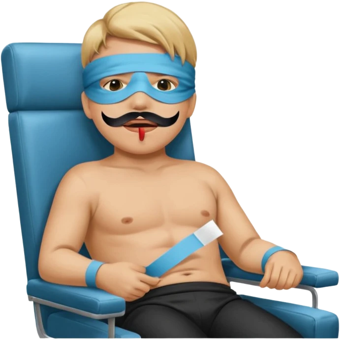 person in chair with blindfold and mouth tape emoji