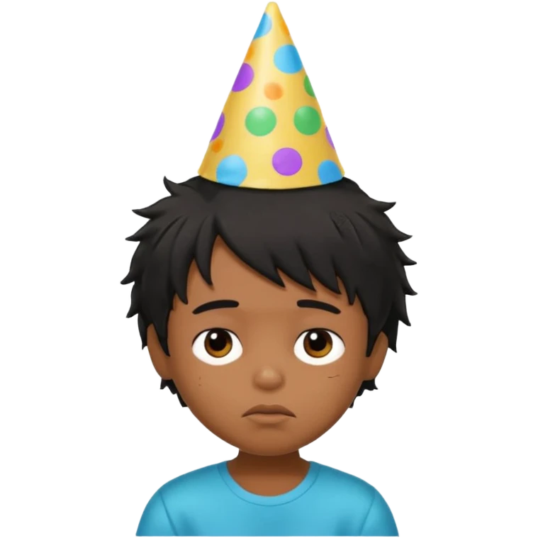 generate a pretty bratz brown skinned boy with black messy hair with a party hat. Looking sleepy emoji