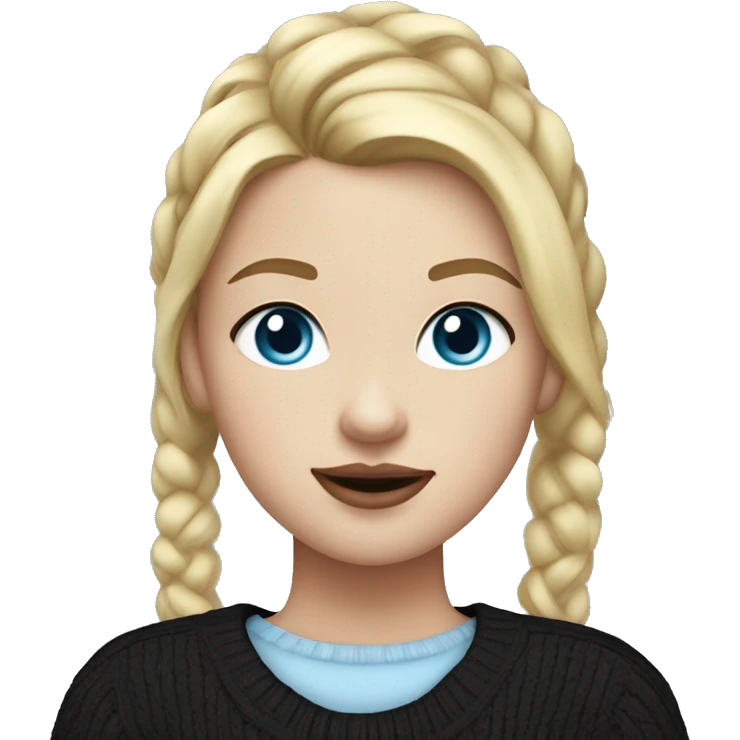 girl with white skin with blonde hair with blue eyes in a black sweater with a ponytail on her head with plump lips emoji