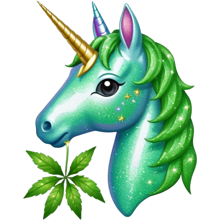 Glitter unicorn eats  Weed leaf emoji