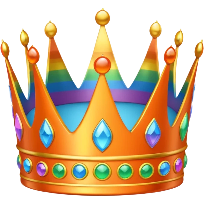 an orange colored 3d crown with rainbow accents emoji