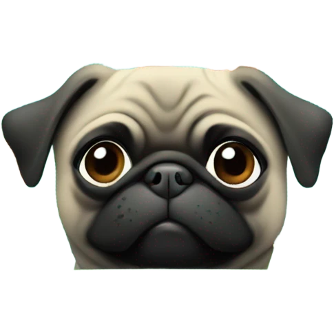 Black pug , surrounded by flowers, holding a green sign that says “good luck”  emoji