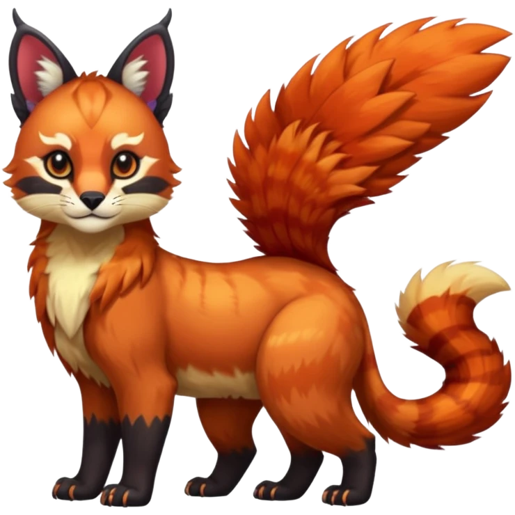 Colorful edgy dark tropical exotic cute cool beautiful shiny beautiful fantasy-caracal-civet-genet-Gryphon-Cacomistle-Trico-Red-Panda-oncilla-animal-Fakémon-hybrid-fursona (full body) emoji