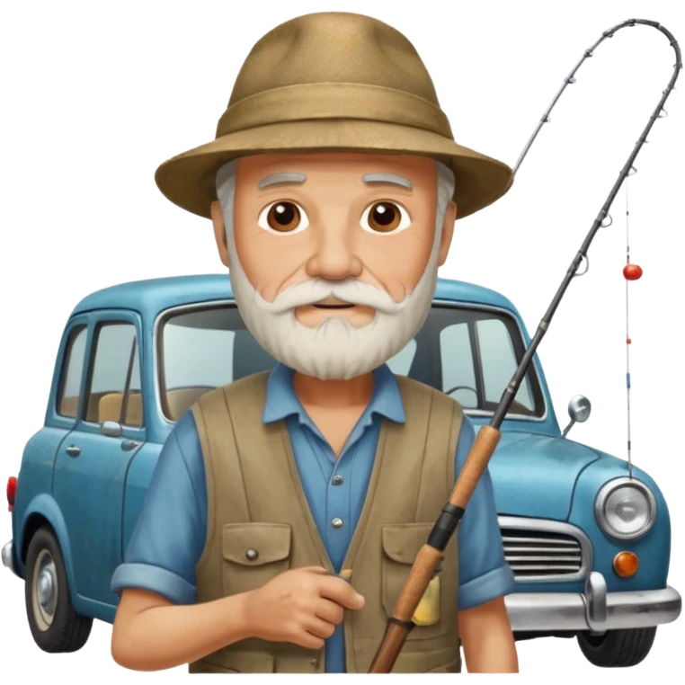 Открытка С Днем рождения дедушке с бородкой. ему 72 года. без текста. тема авто и рыбалка. emoji