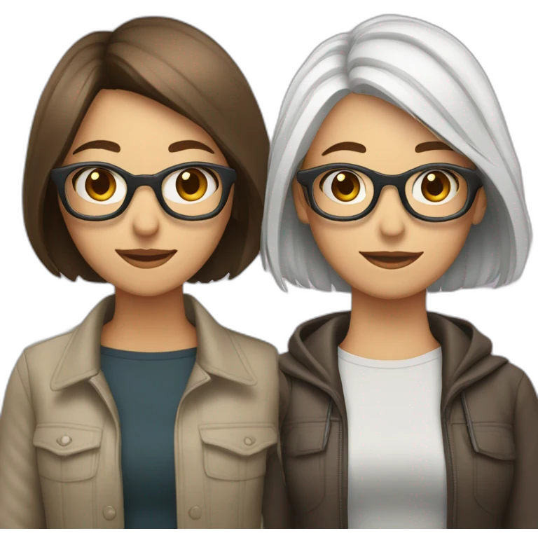A Couple of two girls one with white hair and other with short brown hair and glasses emoji
