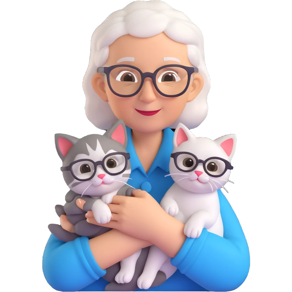 elderly woman with glasses holding a kitten emoji