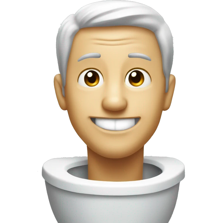 man's head and neck looking out of toilet bowl smiling emoji