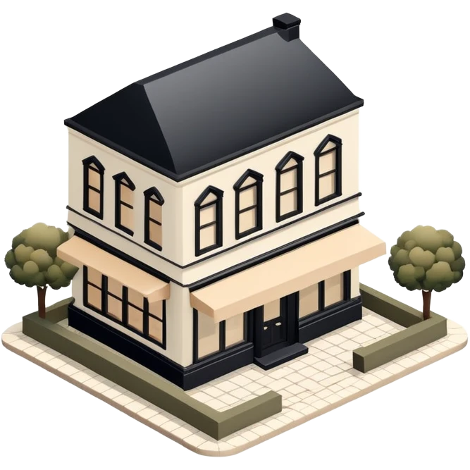 Isometric exterior little black, beige, and white bookstorr dollhouse style 3D realistic  emoji