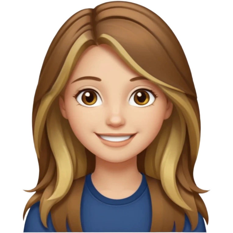 make a girl with long brown hair with blond highlights and layers with hazel eyes emoji