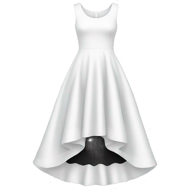White high low dress with black words on the bottom of the dress  emoji