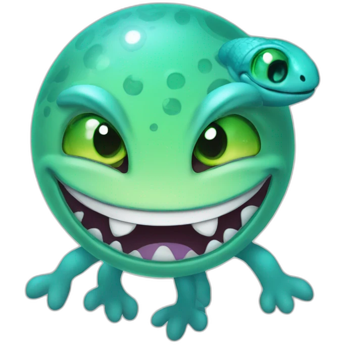 planet Neptune with a cartoon smiling lizard face with smiling eyes emoji