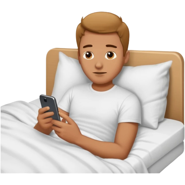 Man emoji lying in bed looking at his phone emoji