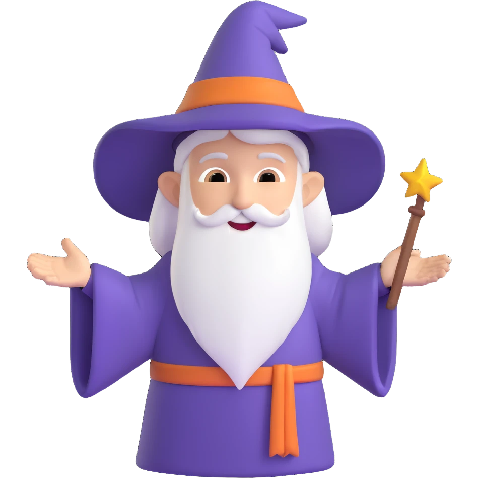strange wizard, memoji style, wearing mismatched robes and a crooked hat emoji