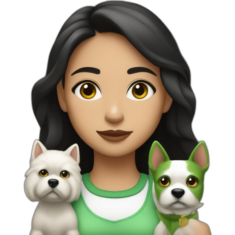  Chica morena con ojos verdes y perro blanco y manchas negras  emoji