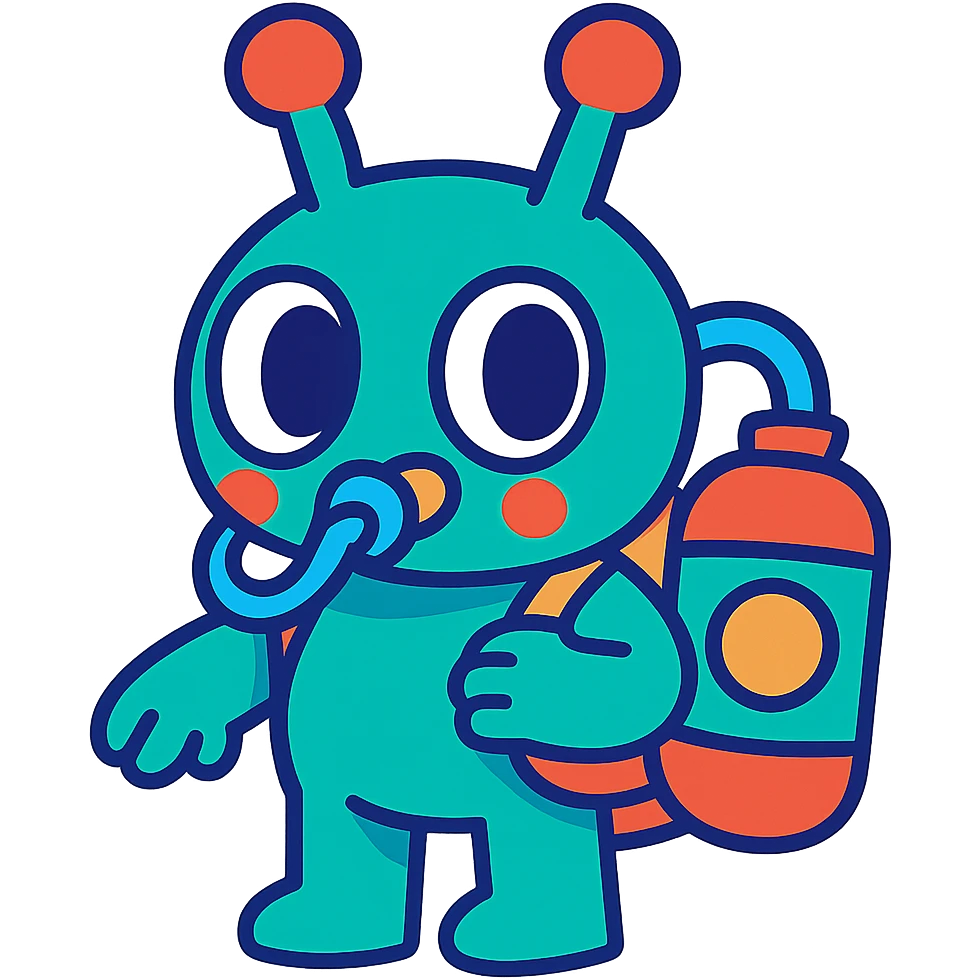 cartoon alien with an oxygen tank, cute proportions, vibrant colors, whimsical design emoji