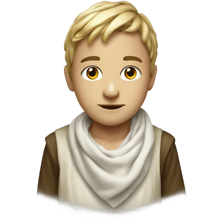 portrait of a lone boy with a white handkerchief knotted at the corners on their head emoji