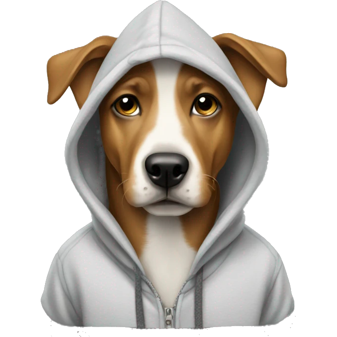 Dog wearing a hoodie with horse emoji