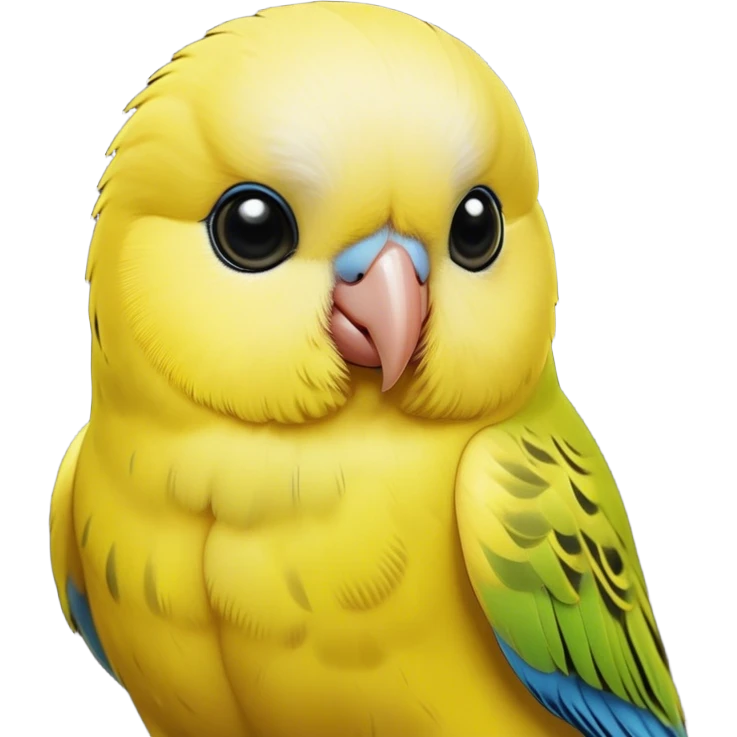 Cinematic Noble Yellow Budgie Portrait Emoji, Poised and regal, with a petite, delicate build and a smooth, well-groomed fur of brilliant yellow feathers, deep-set soulful dark eyes, Simplified yet sharp and sophisticated features, highly detailed, glowing with a soft, dignified glow, high shine, intelligent and charming, stylized with an air of elegance, focused and attentive, soft glowing outline, capturing the essence of a watchful and confident avian companion, so majestic it feels as though it could flutter out of the screen with effortless authority! emoji