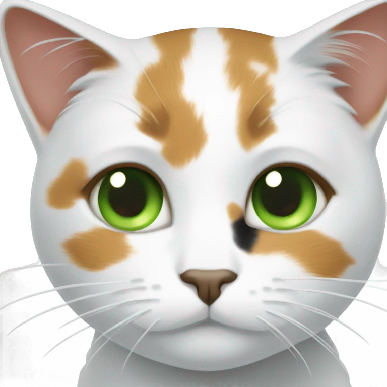 Calico white cat with green eyes emoji