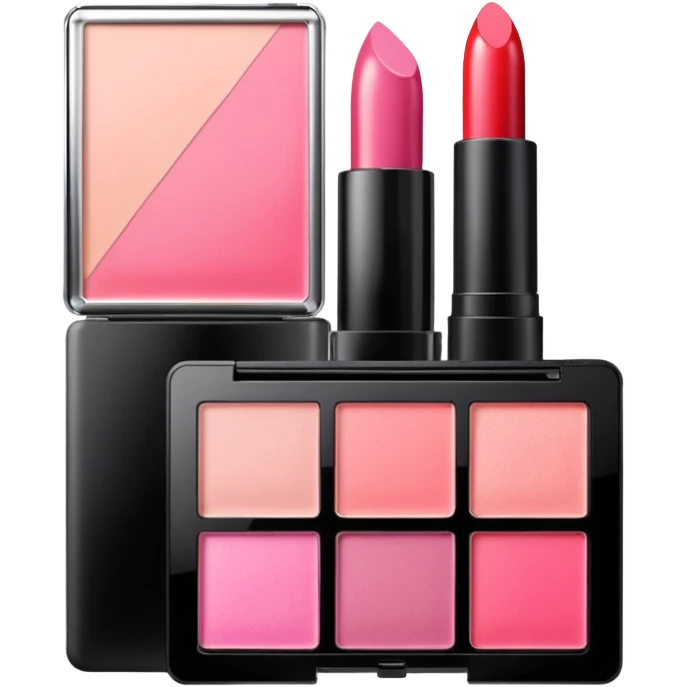 makeup products all together in one piece of png, lipstick, blush, powder, etc ALL PINK emoji