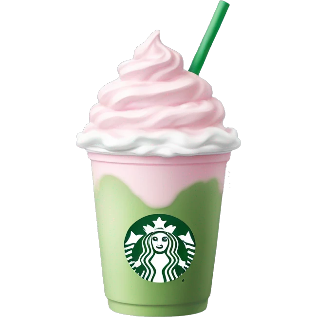 Clear Starbucks cup with light pink drink, matcha foam, and whip cream on top emoji