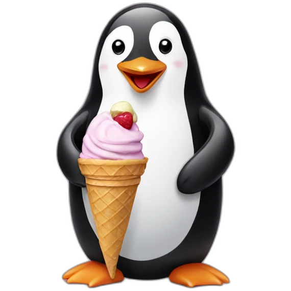 Penguin eating an ice cream emoji