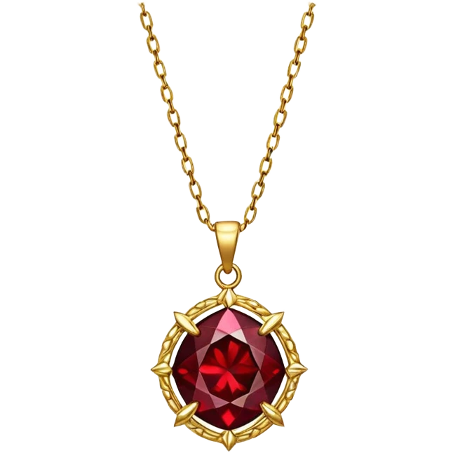 enchanted talisman of resilience, love, and becoming, glowing garnet with golden chain emoji