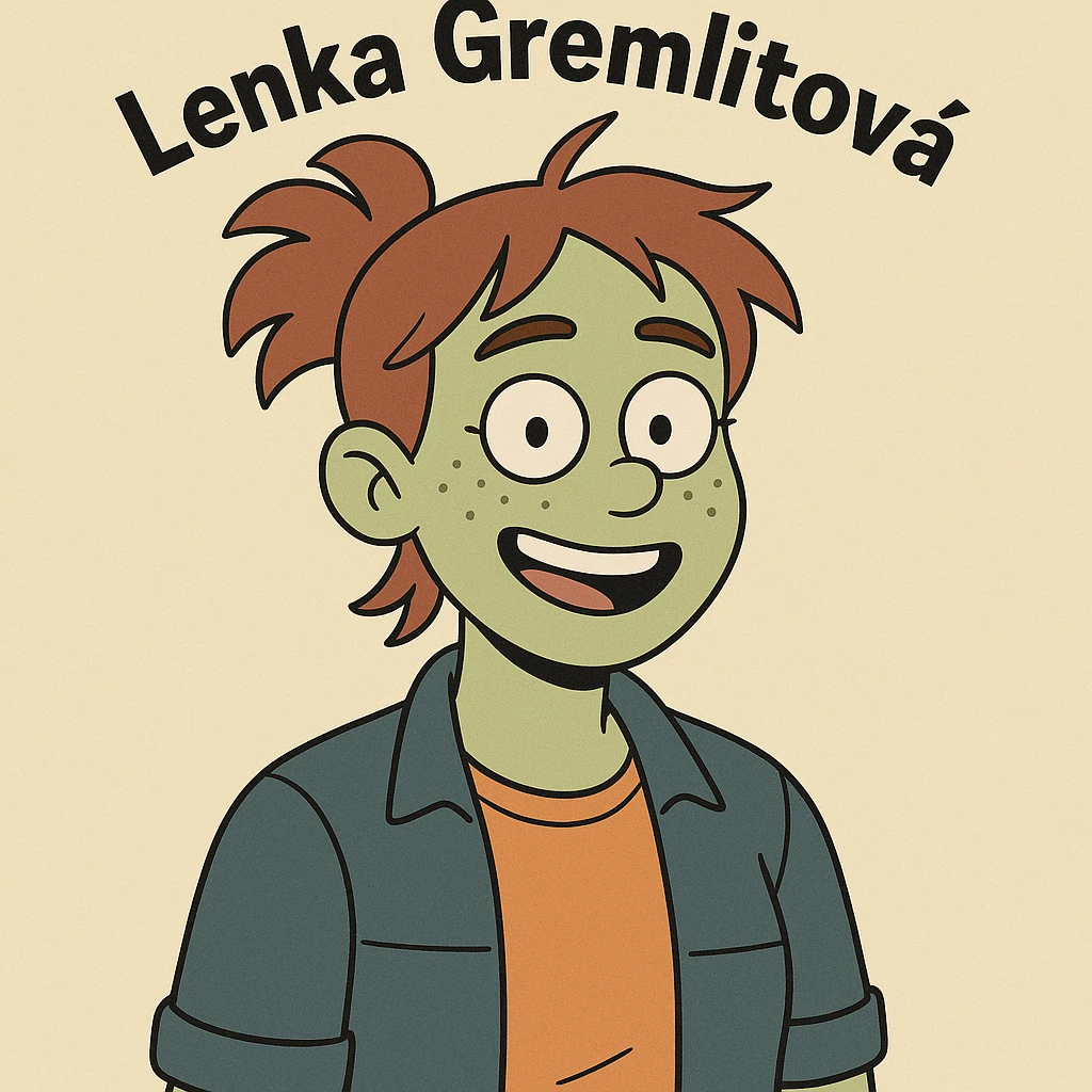 cartoon style portrait of a person named Lenka Gremlitova, cheerful expression, casual outfit, simple background emoji