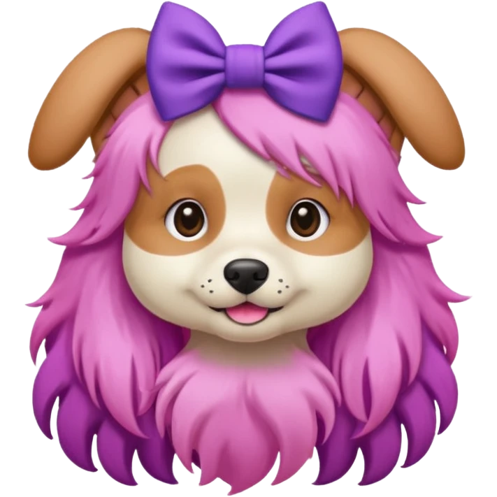 dog with pink long hair and purple bow on head emoji