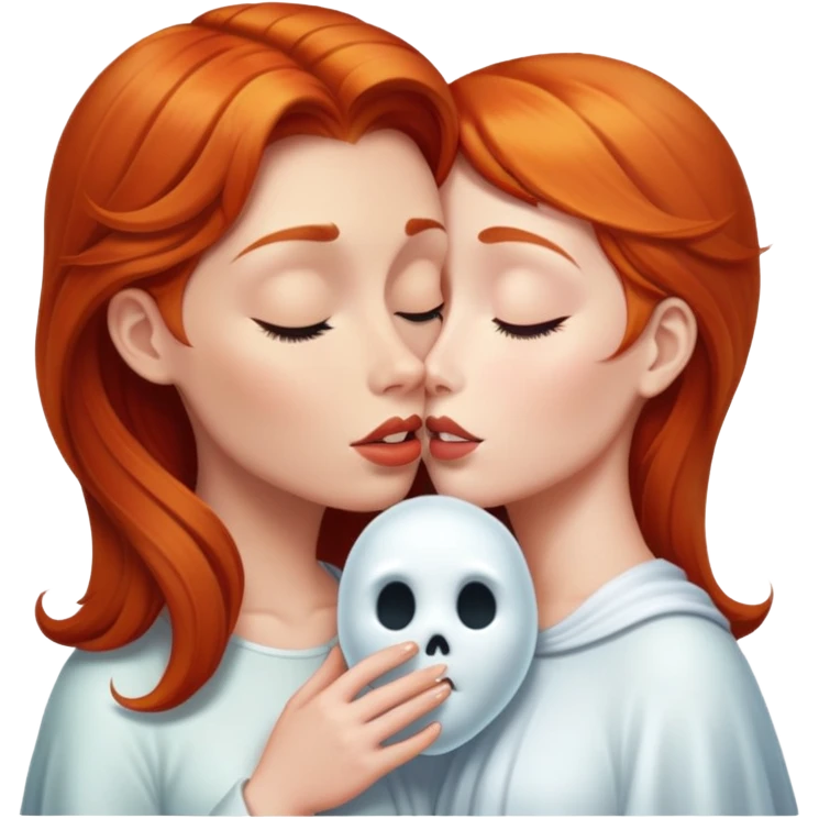 Ginger haired woman kissing ghost  emoji