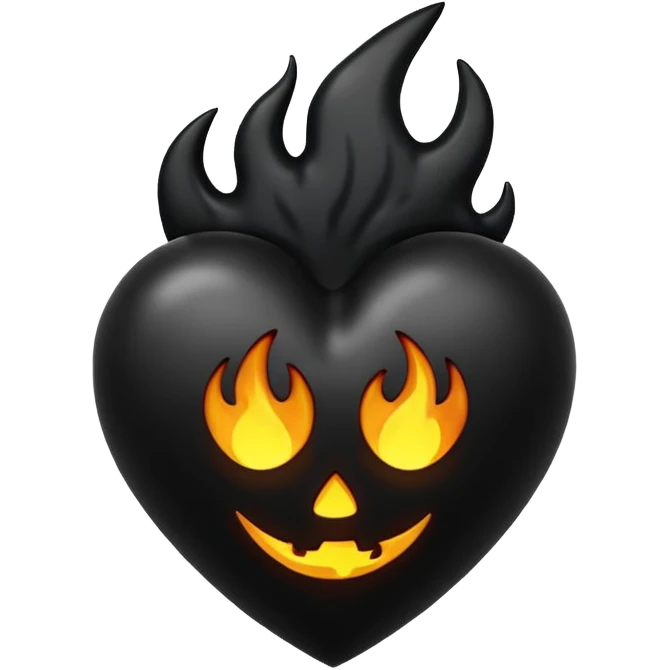 A dark black heart with glowing black flames rising smoothly, giving a mysterious and powerful feel. Transparent background, simple emoji style with a dramatic touch. emoji