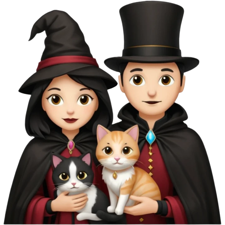 magician couple and their pet cat emoji