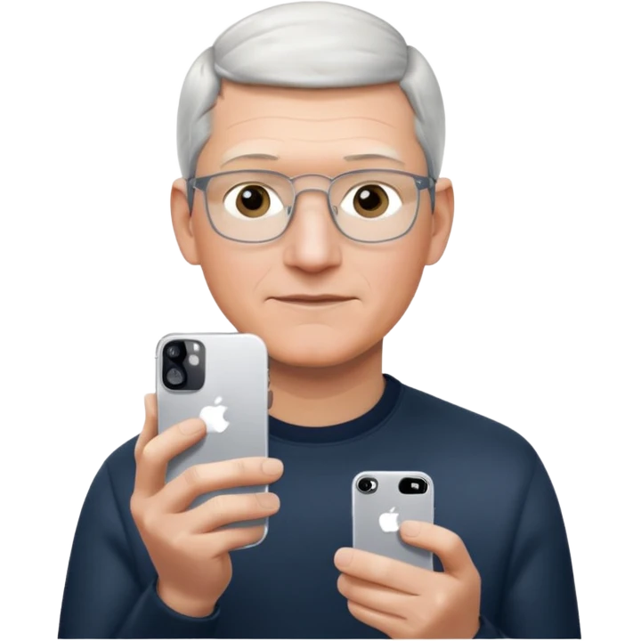 Tim Cook wiyh iphoine into his hands emoji